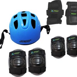 jaspo Brillient Pro Blue Senior Skates Combo (skates+helmet+knee+elbow+wrist+bag)suitable for age 6 to 14 years Skating Kit image 2