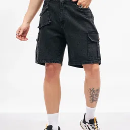 Solid Men Black Casual Shorts-image-10