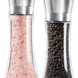 Pepper Shakers Set with Stand Stainless Steel Salt Pepper Mill Manual Spice Pepper Grinder Mill & Salt Glass Traditional Pepper Mill-picture-19