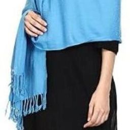 Solid Cotton Blend Women Blue Scarf-image-40