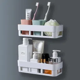 Self Adhesive Multi-Purpose Wall Hanging BATHROOM floating Shelf (PACK OF 1) Plastic Wall Shelf-image-23