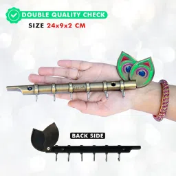 zeetab Big Flute Krishna Key Holder with Diamond & 6 Hooks Brass Key Holder image 5
