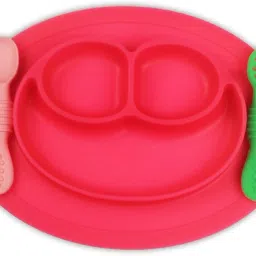 Oval Baby Food Tray, Silicon Food Plate With Multiple Compartments & Two Spoons- Silicone-19