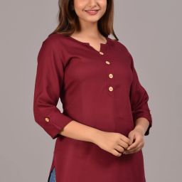 Casual Cuffed Sleeves Solid Women Maroon Top-image-24