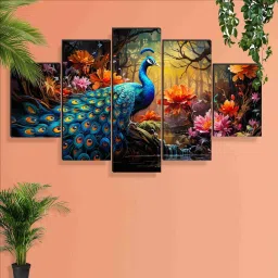 Set Of 5 Peacock Wall Paintings For Living Room Digital Reprint 18 inch x 30 inch Painting-33