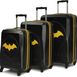 Hard Body Set of 3 Luggage 4 Wheels - BATMAN OFFICIAL MERCHANDISE TROLLEY WITH PREMIUM MOULDED BAT LOGO - Yellow-image-53