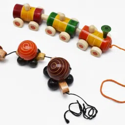 Wooden Pull Along Toy With Rotating Ball Turtle |Chicku Bukku Train (3 Joint)-38