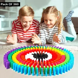 360 pcs 12 Color Wooden Dominos Blocks Set, Kids Game Educational Play Toy, Domino Racing Toy Game-21