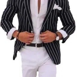 Men Striped Single Breasted Casual Blazer-image-53