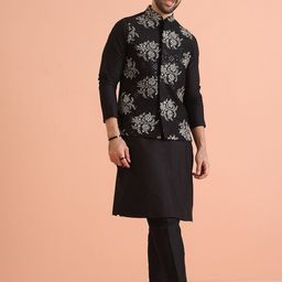 KISAH Mandarin Collar Straight Kurta with Trouser and Nehru Kacket-image-7