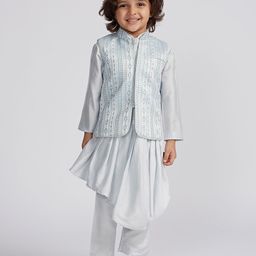 VASTRAMAY Boys Pleated Kurta With Pyjama And Jacquard Nehru Jacket-picture-14