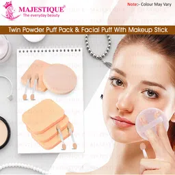 MAJESTIQUE Powder Puff + Round & Square Makeup Sponge + 2 Makeup Stick - Assorted-20