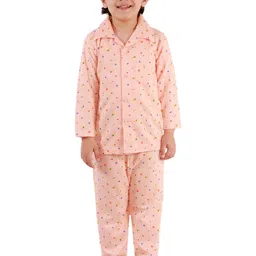 Superminis Unisex Kids Peach-Coloured & Blue Printed Night suit-image-17