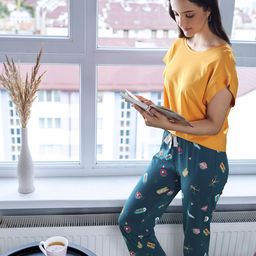 Marks & Spencer Women Teal Blue & Pink Conversational Print Pure Cotton Lounge Pants-picture-10