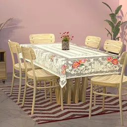 Kuber Industries Cream & Yellow Self-Design 6-Seater Rectangular Table Cover-16