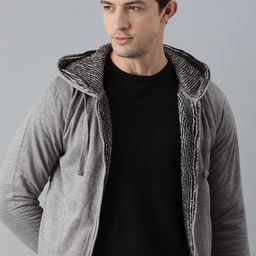 ADBUCKS Men Grey Melange Cotton Hooded Sweatshirt-image-101