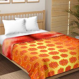 BELLA CASA Yellow & Red Floral Microfiber AC Room 150 GSM Double Bed Dohar-image-61