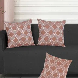 Ode & Cleo Beige & White 3 Pieces Embroidered Cotton Square Cushion Covers-image-12