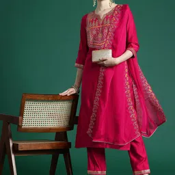 Indo Era Women Ethnic Motifs Embroidered Regular Sequinned Liva Kurta with Trousers & With Dupatta-picture-16