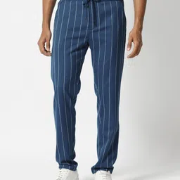 RARE RABBIT Men Pixie Drawstring Striped Slim Fit Mid-Rise Trouser-image-55