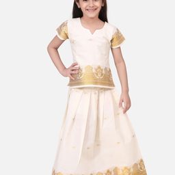 BownBee White & Gold-Coloured Ready to Wear Pattu Pavadai-image-82