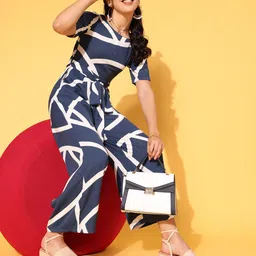 Berrylush Women Navy Blue Printed All in the Details Jumpsuit-29