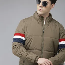 u.s. polo assn. denim co. U S Polo Assn Denim Co Men Olive Green Solid Stand Collar Puffer Jacket-picture-3