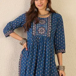 Indo Era Women Ethnic Motifs Printed Panelled Pure Cotton Kurta with Trousers-57