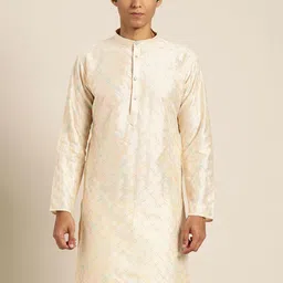 SOJANYA Men Geometric Embroidered Kantha Work Silk Cotton Kurta-picture-24