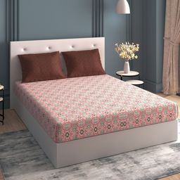MYTRIDENT Moments Orange  White Ethnic Motifs 120 TC Cotton Queen Bedsheet with 2 Pillow Covers-image-23