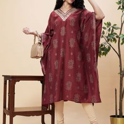 Globus Floral Bandhani Print Asymmetric Hem Kaftan Kurta-54