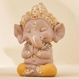 Home Centre Corsica Beige & Yellow Ganesha Namaskar Pose Figurine Showpiece-image-86