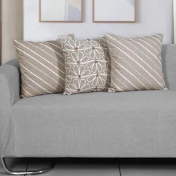 Ode & Cleo Beige & Off White Embroidered Pure Cotton Square Cushion Cover-picture-26