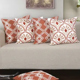 Ode & Cleo Beige & White 5 Pieces Embroidered Cotton Square Cushion Covers-image-72