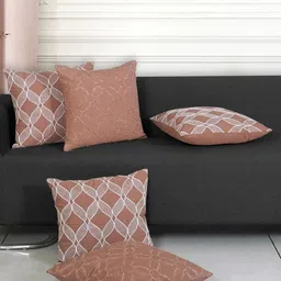 Ode & Cleo Beige & White 5 Pieces Embroidered Cotton Square Cushion Covers-image-35
