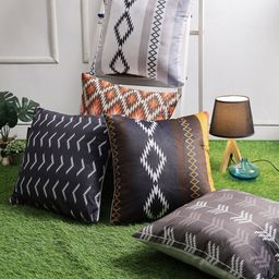 Aura Grey & Beige 5 Pieces Geometric Printed Velvet Square Cushion Covers-77