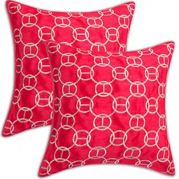 INDHOME LIFE Pink & Gold-Toned Set of 2 Embroidered Square Cushion Covers-29