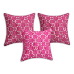 INDHOME LIFE Pink & Gold-Toned Set of 3 Embroidered Square Cushion Covers-39