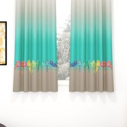 Story@home Beige & Teal Blue 2 Pieces Room Darkening Window Curtain-image-74