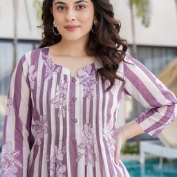 Indo era Floral Printed Pure Cotton Round Neck Top With Trousers Co-Ords Set-picture-30