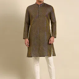 Amodh by Kisah Men Ethnic Motifs Dupion Silk Kurta With Trousers-image-30