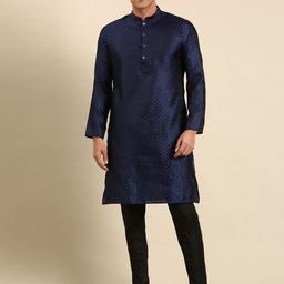 Amodh by Kisah Men Ethnic Motifs Dupion Silk Kurta With Trousers-image-90