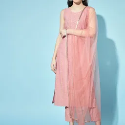 Shopping Queen Women Embroidered Thread Work Kurta With Trousers & With Dupatta-33