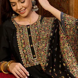 AHIKA Floral Embroidered Regular Thread Work Kurta With Trousers & Dupatta-picture-18