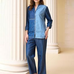 ZUMMER Embroidered Pure Cotton Mandarin-Neck Tunic With Trousers Co-Ords-image-35