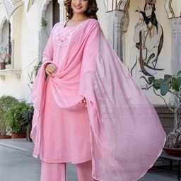 Anouk Women Ethnic Motifs Embroidered Regular Kantha Work Pure Cotton Kurta Sets-30