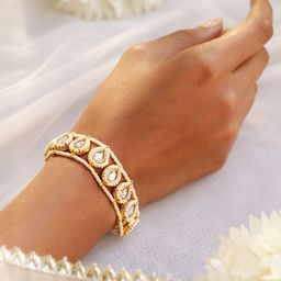 Rubans 22K Gold Plated Kundan & Pearl Handcrafted Adjustable Bracelet for Traditional Look-image-39