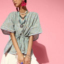 Taavi Women Grey Handblock Printed Kaftan Lounge Tshirt-image-32