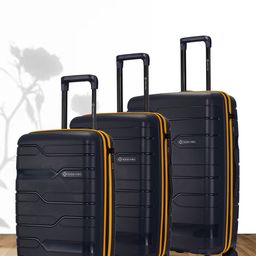 Nasher Miles Cannes Polypropylene Set of 3 Navy Blue Yellow Trolley Bags (S-M-L)-32