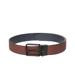 Tommy Hilfiger Men Burgundy & Navy Brand Logo & Saffiano Textured Leather Reversible Belt-picture-11